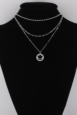 Jewel Lined Smiley Face Necklace