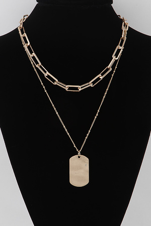 Double Layered Tag Chain Necklace