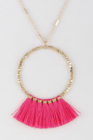 Long Shiny Necklace With Circle & Tassel  9EBB5.