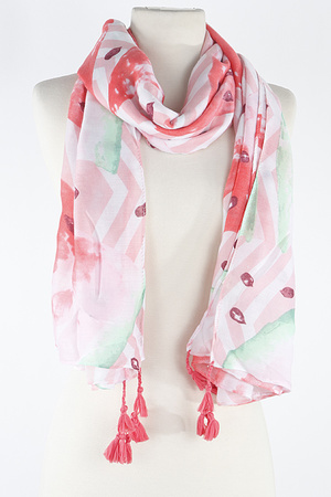 Lined Flower Leaf With Tassel Scarf