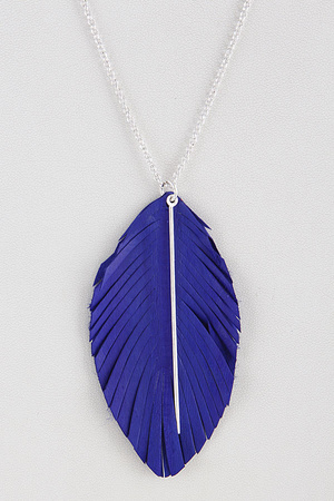 Suede Thin Bar Leaf Necklace 9EBD6