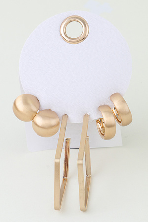 3 Pack Matte Finish Geometric Hoop & Huggie Earring Set