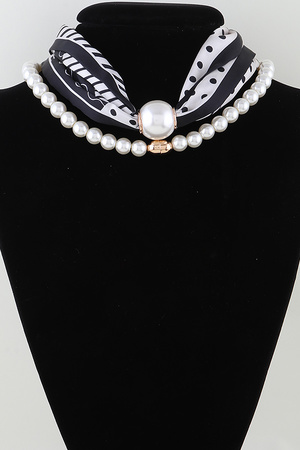 Double Fabric Stone Beaded Choker Necklace