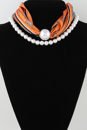 Double Fabric Stone Beaded Choker Necklace