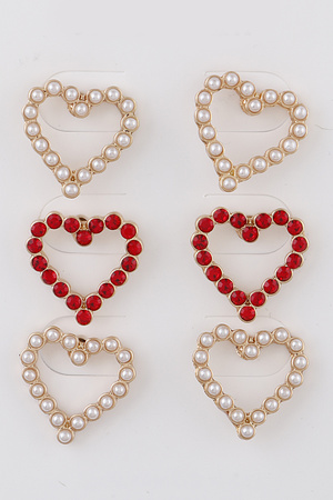 Pearled Heart Stud Earrings Set