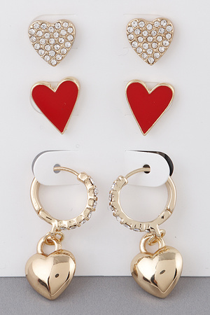 Jeweled Hearts Earrings Set