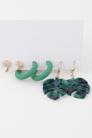 Palm Leaf Earrings Set