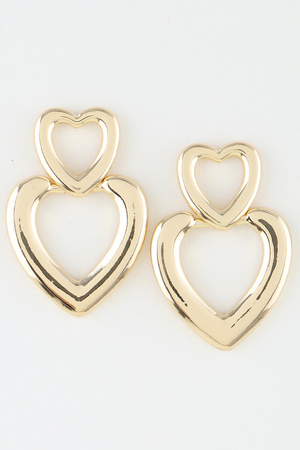 Shiny Twin Hearts Drop Earrings
