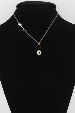 Jeweled Lock N Key Necklace