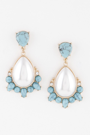 Stone Pearl Teardrop Earrings