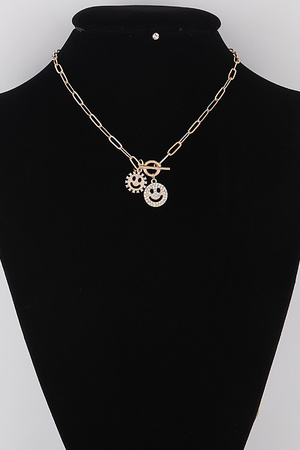 Smiley Face Duo Toggle Chain Necklace