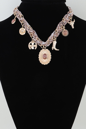 Antique Wild West Charms Fabric Necklace