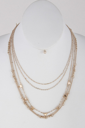 Multi Layer Chain Necklace With Metallic Small Triangles 7HCA2
