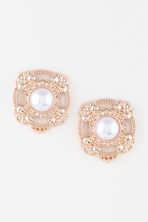 Antique Ribbon Pearl Stud Earrings