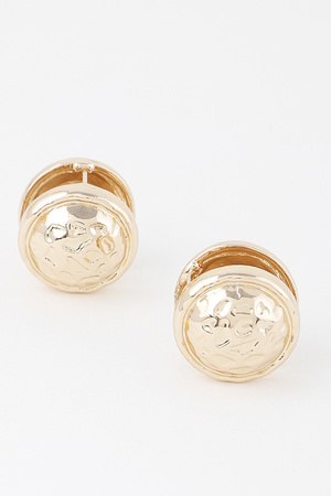 Gold Circle Pleated Button Clip On Earrings