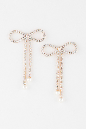 Jeweled Ribbon Pearl Earrings