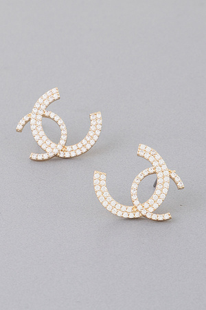 Double Layered Bejeweled C Stud Earrings