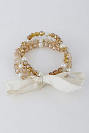 Multi Layer Bracelet With Faux Pearl And Bow