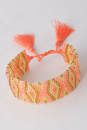 Yarn Tassel Multicolor Beaded Strap Bracelet 5DAC3