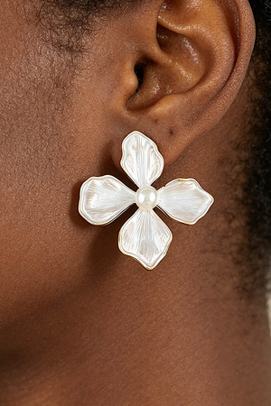 Crystal Pearl Bead Orchid Earrings