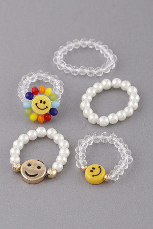 Beaded Smiley Face Rings Set