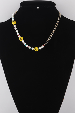 Pearled Smiley Face N Chain Necklace