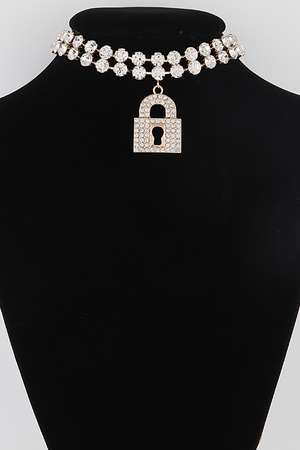 Jeweled Lock Choker Necklace