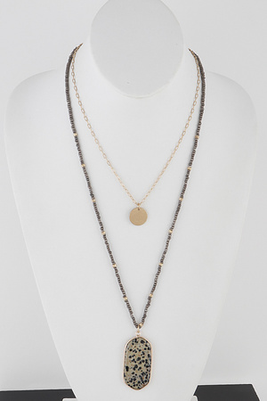 Layered Necklace with Marble Pendant