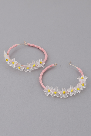 Beaded Flower Hoop Earrings