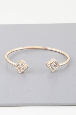 Modern Shiny Bejeweled Clover Open Cuff Bracelet
