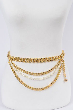 Plus Size Layered Chain and Pearl Belt