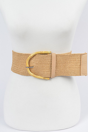 Straw Belt With Bamboo Buckle.