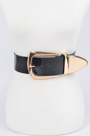 Faux Patent Leather Wide Metal Plus Size Belt.