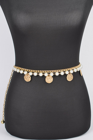 Faux Pearl Round Metal Plus Size Chain Belt