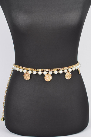 Faux Pearl Round Metal Plus Size Chain Belt