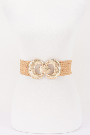 Faux Straw Big Metal Buckle Elastic Plus Size Belt