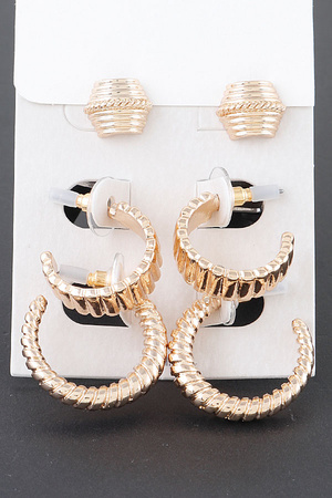 Multi Twisted Square Studded Hoop Earrings Set