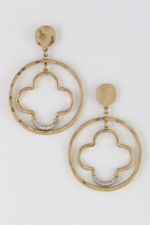 Flower & Circle Flat Metallic Earrings 7JCB4