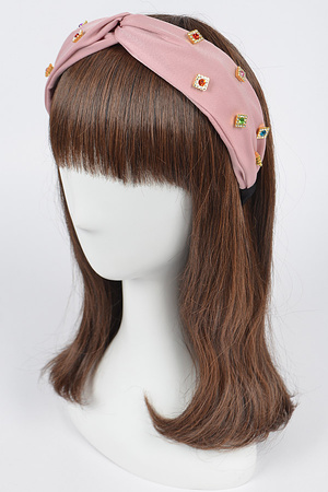 Poly Knotted Headband W/Glass Stones