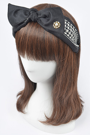 Mixed Material Bow Headband W/Pearl