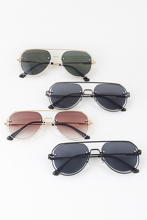 Open Wrap Around Aviator Bolted Gradient Thin Sunglasses