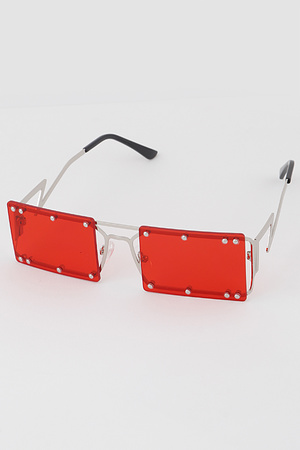 Studded Rimless Rectangular Sunglasses