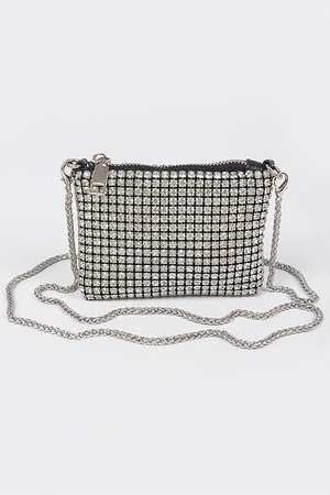 Oversized Rhinestone Mesh Cross Body Bag