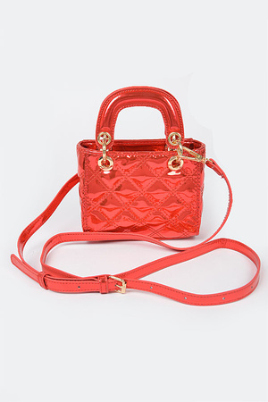 Quilted Mirror Mini Tote W/Faux Pearl