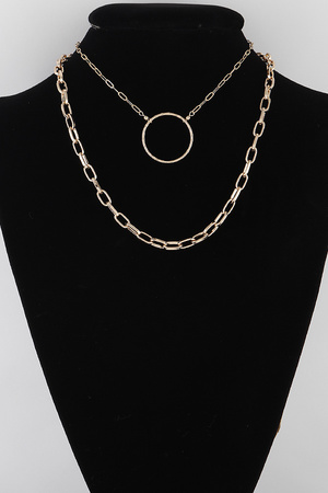 Double Layered Circle Pendant Chain Necklace