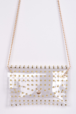 Multi Stoned Cross Body Chain Strap Visible Clutch.