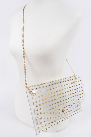 Spikes Cross Chain Body Strap Pvc Clutch.