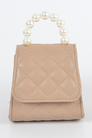 Quilted Mini Clutch With Pearl Handle.