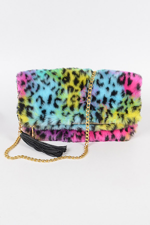 Multi Leopard Faux Fur Folded Clutch