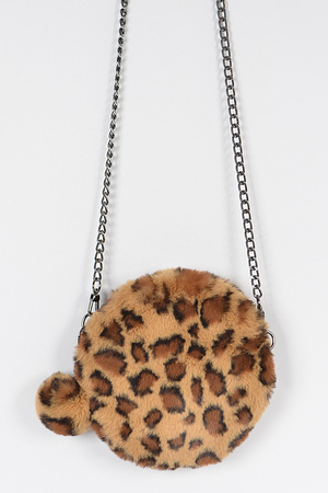 Leopard Faux Fur Round Clutch.